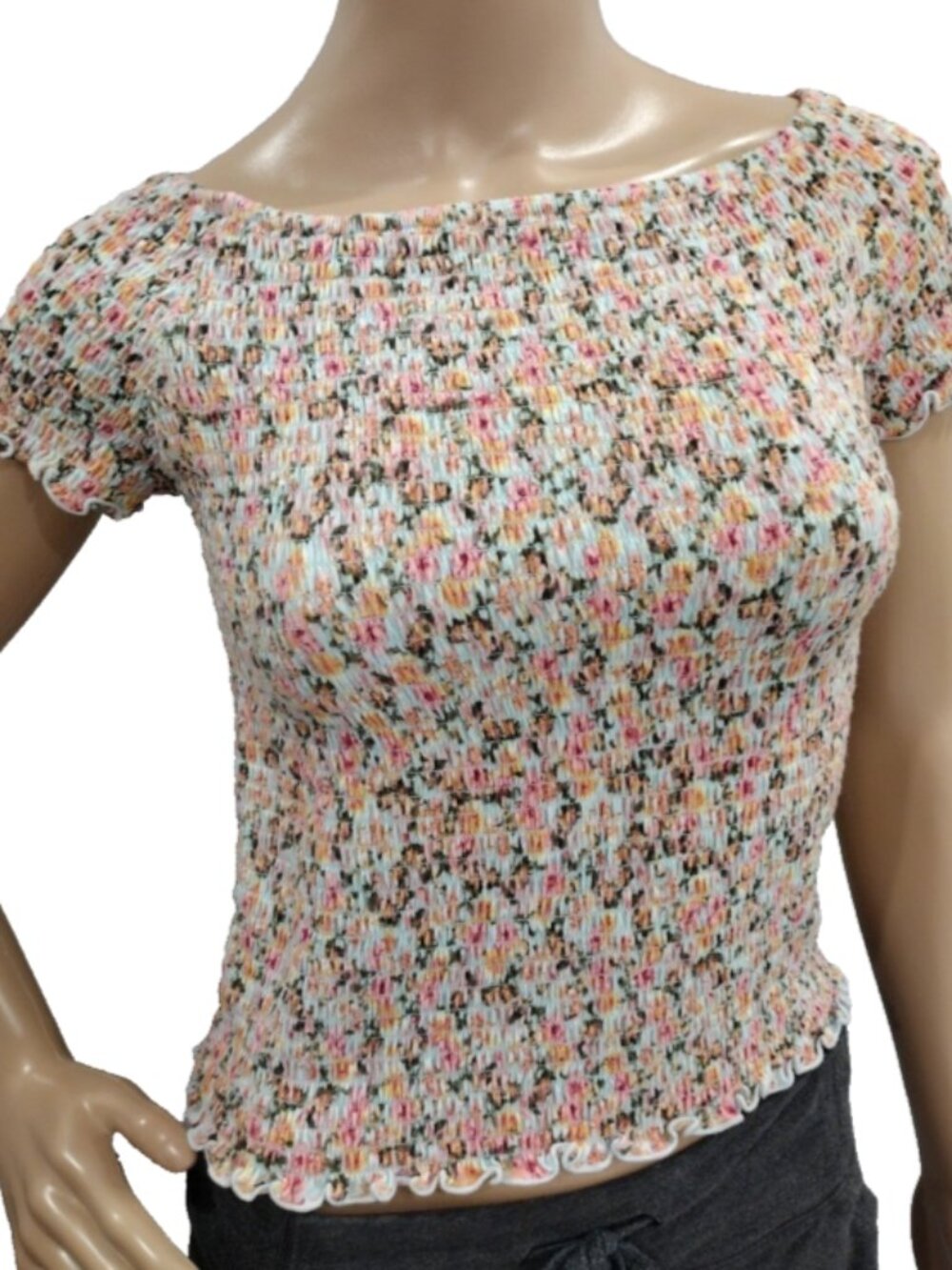 Art Class Girl's Large (10/12) Smocked On Off Shoulder Multi Color Top Shirt